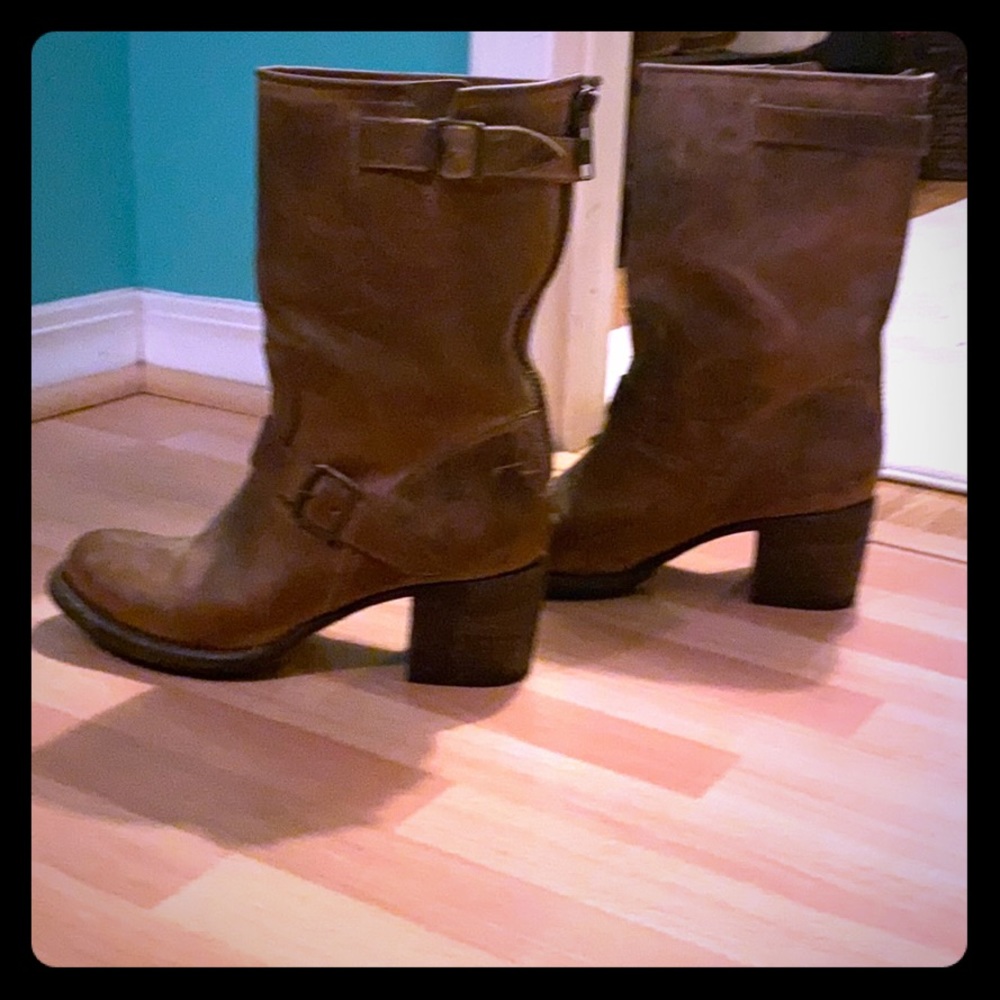 Brown leather boots